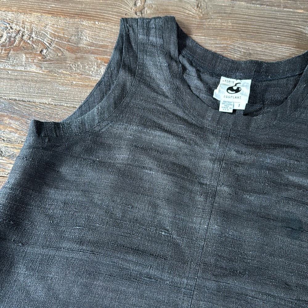 Eggplant Vintage black raw‎ silk side slit sleeveless maxi dress EUC size M - Picture 7 of 12